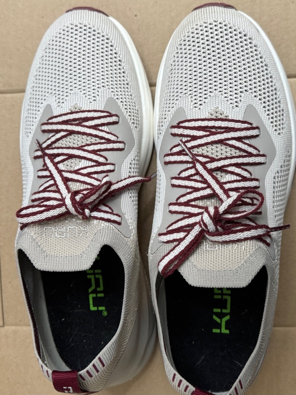 KURU Women’s Athletic Knit Sneakers in Light Gray and Burgundy